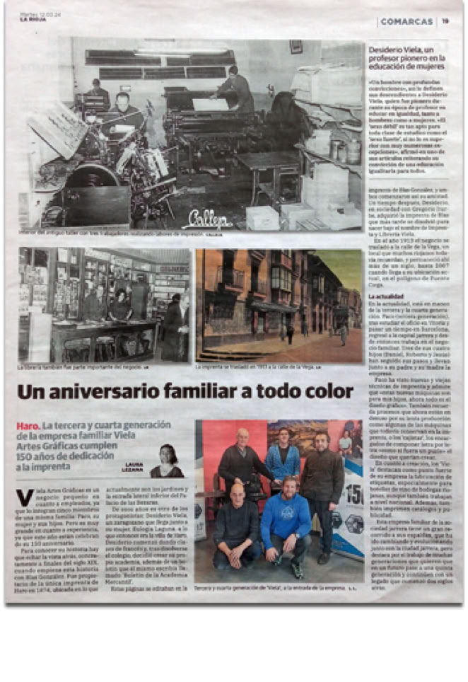 articulo en el diarío la rioja por nuestro 150 aniversario